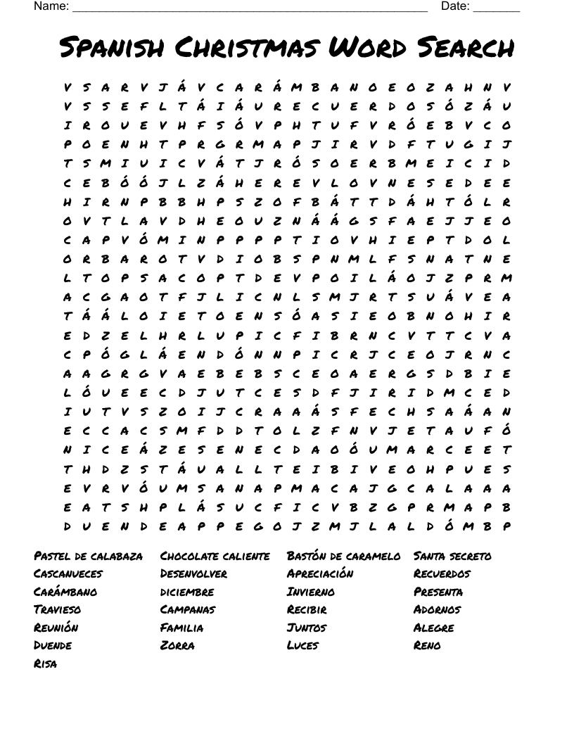 Spanish Christmas Word Search - Wordmint throughout Free Spanish Christmas Word Search