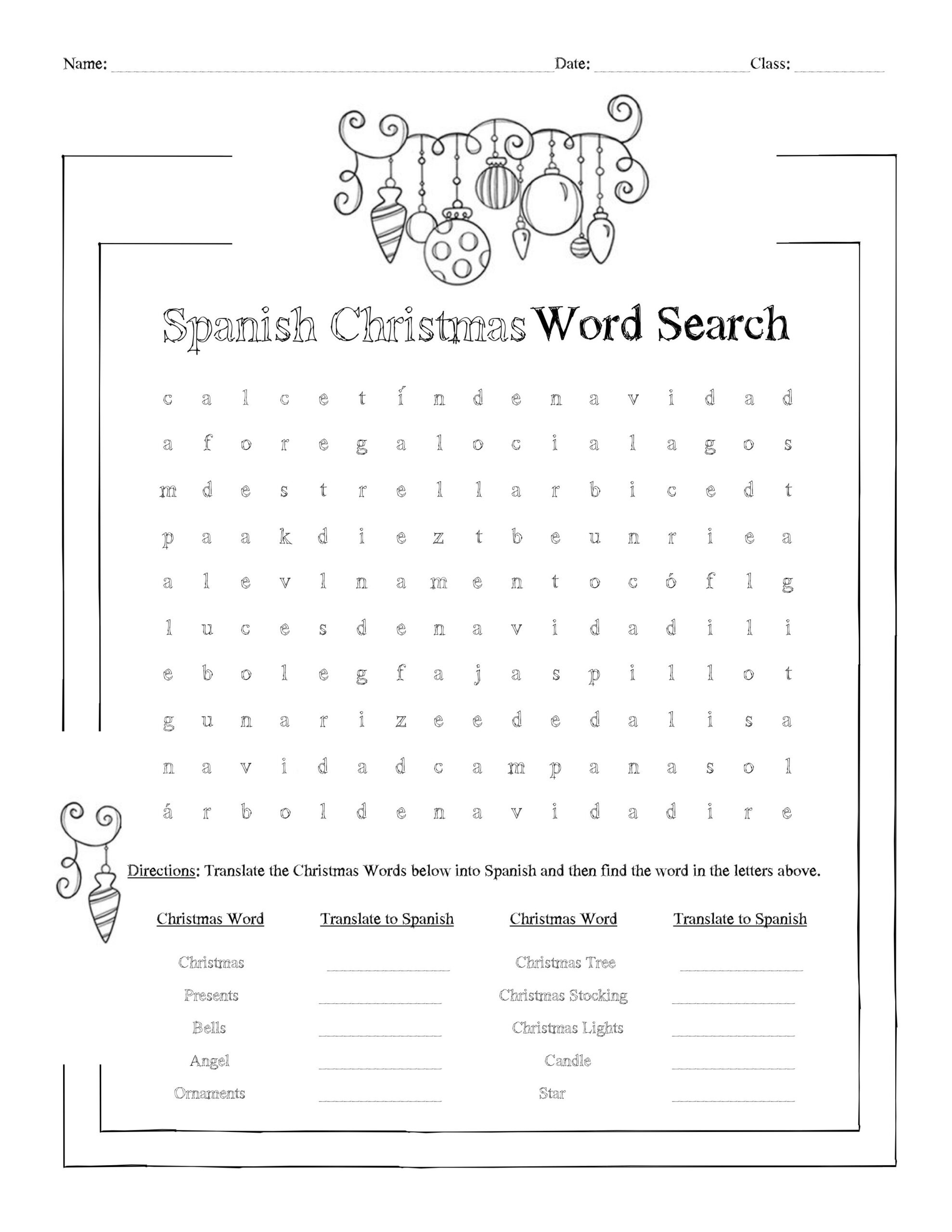 Spanish Christmas Word Search Worksheet | Madeteachers for Free Spanish Christmas Word Search