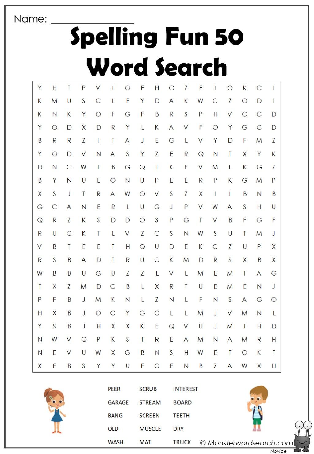 Spelling Fun 50 Word Search - Monster Word Search inside Printable Word Search 50 Words