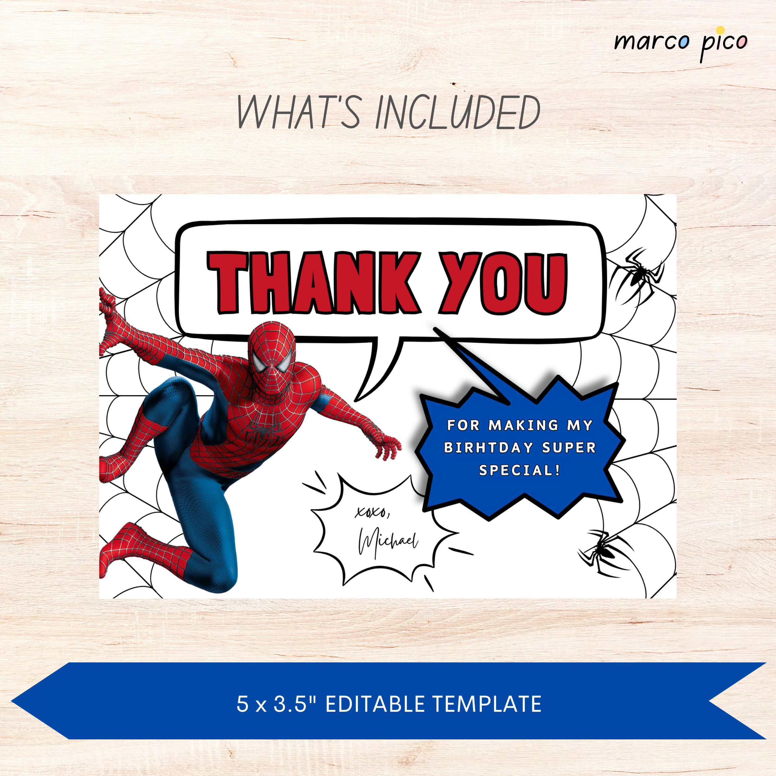 Spinne Comics Unter Dem Motto Dankeskarte Vorlage, Bearbeitbare intended for Spiderman Thank You Cards Printable Free