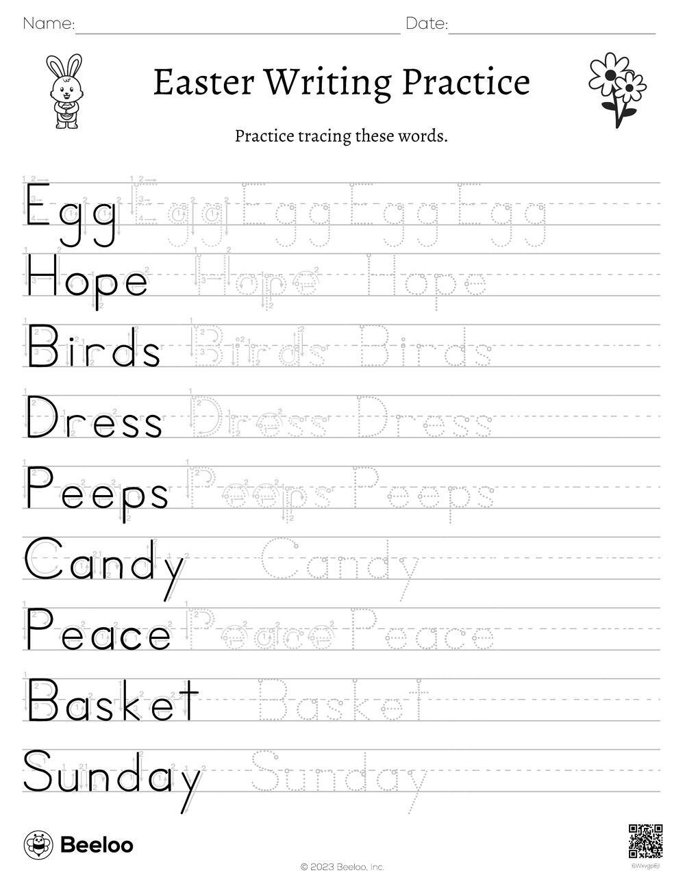 Springtime Easter-Themed Word Tracing Worksheets • Beeloo inside Easter Writing Worksheets