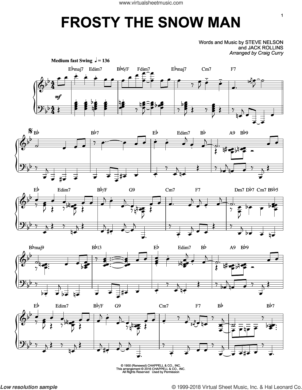 Steve Nelson: Frosty The Snow Man, (Intermediate) Sheet Music For inside Free Printable Frosty The Snowman Sheet Music