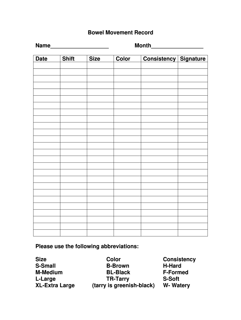 Stool Monitoring Chart: Fill Out & Sign Online | Dochub throughout Bowel Movement Chart Printable