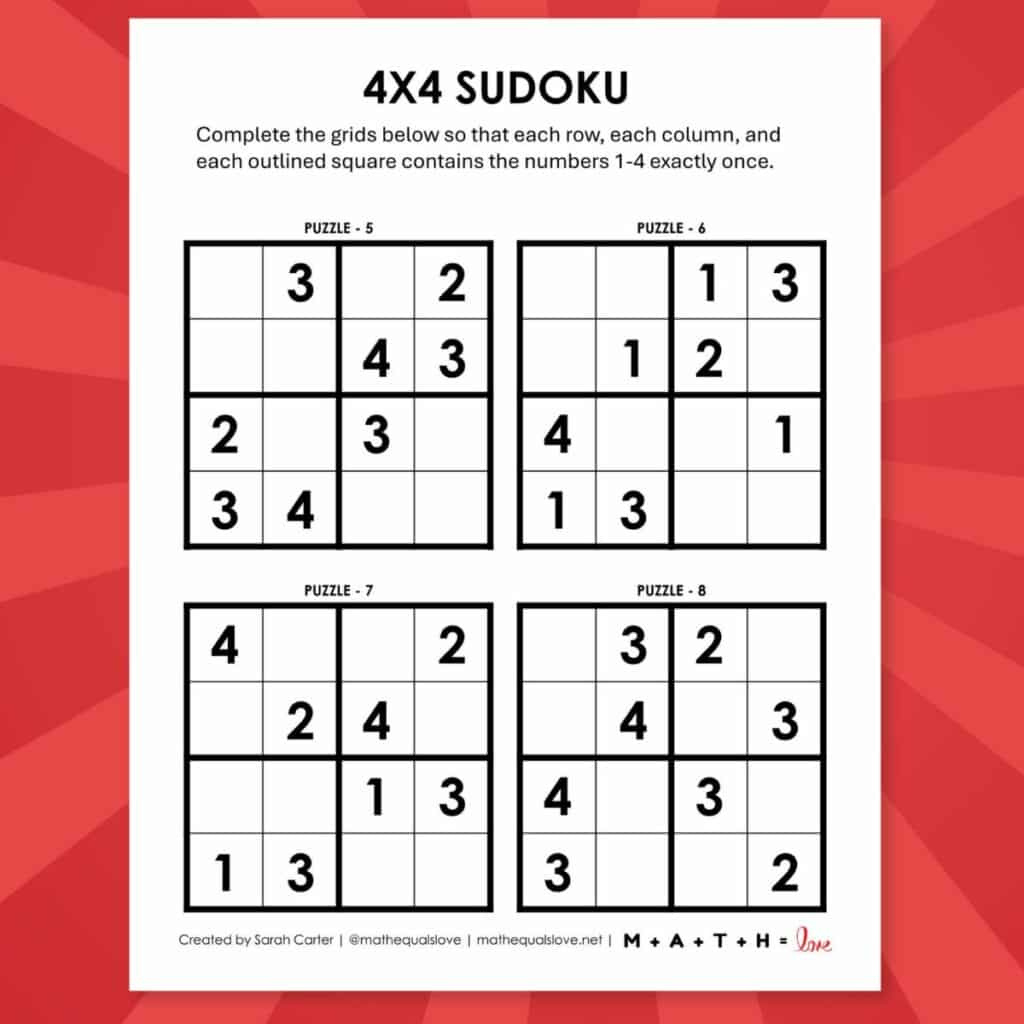 Sudoku 4X4 Puzzles [Free Printable Pdfs] for Free Printable Sudoku 4 Per Page