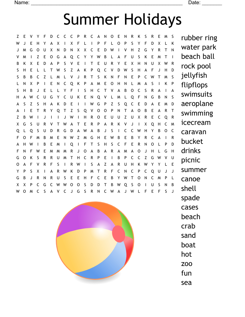 Summer Holidays Word Search - Wordmint intended for Holidays Word Search Printable