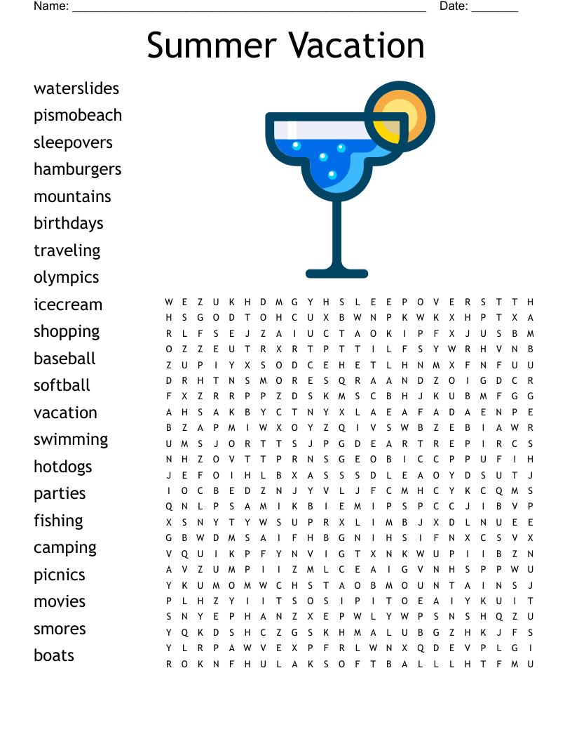 Summer Vacation Word Search - Wordmint in Summer Holiday Word Search Printable Free