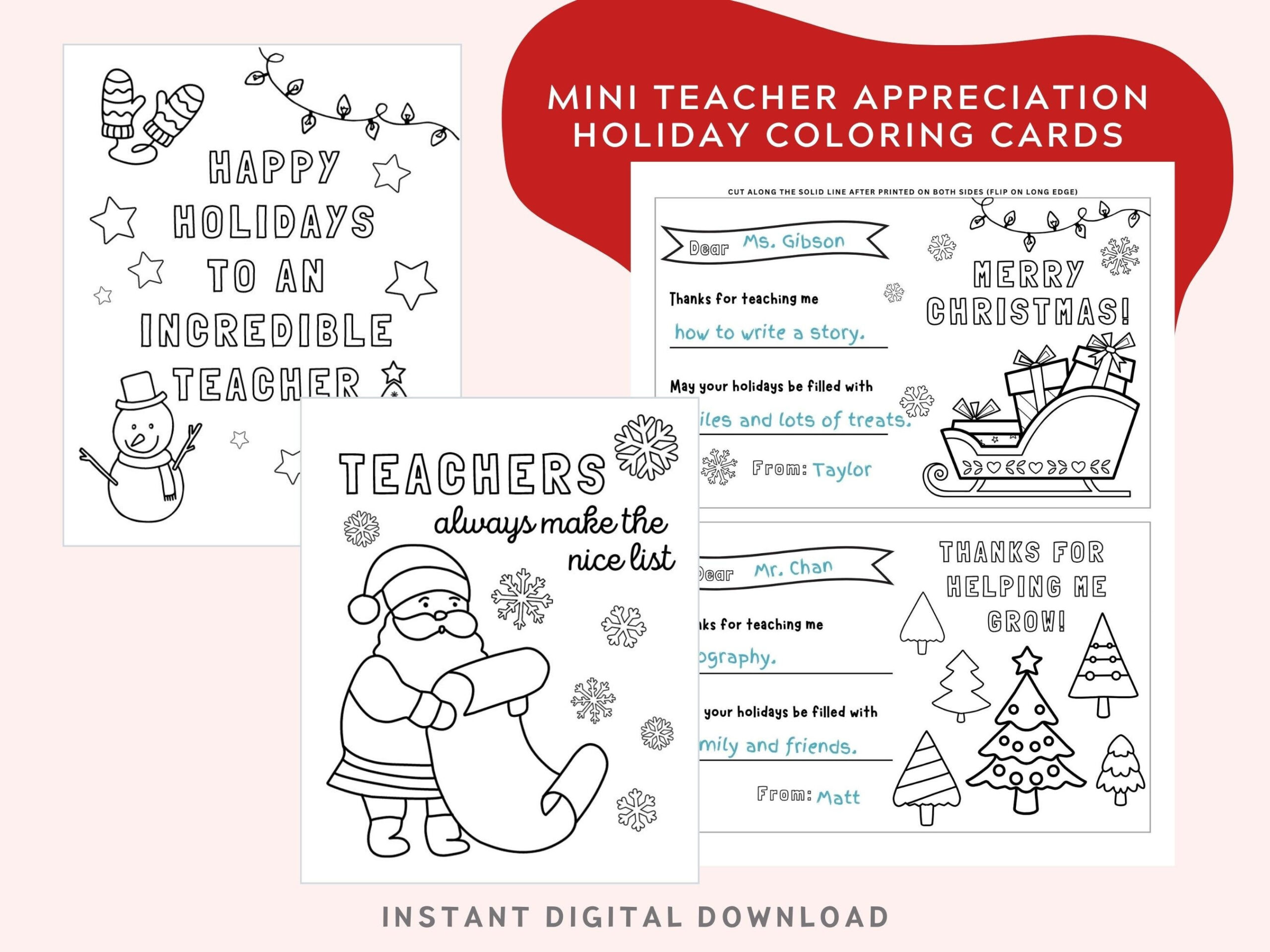 Teacher Christmas Card From Kids Printable. Fill In The Blank And with Printable Teacher Christmas Card