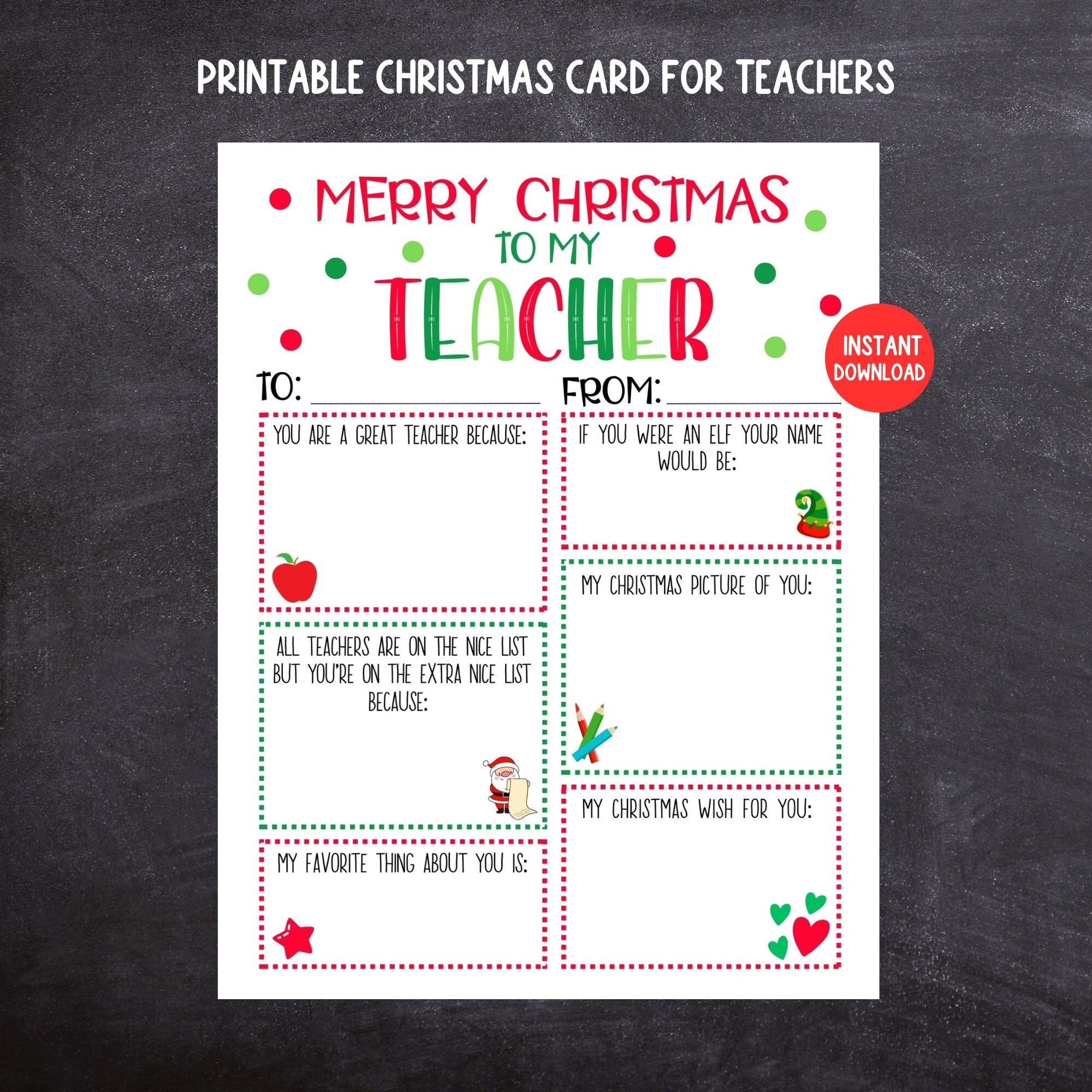Teacher Christmas Card, Printable Kids Christmas Card For Teachers with regard to Printable Christmas Card For Teacher