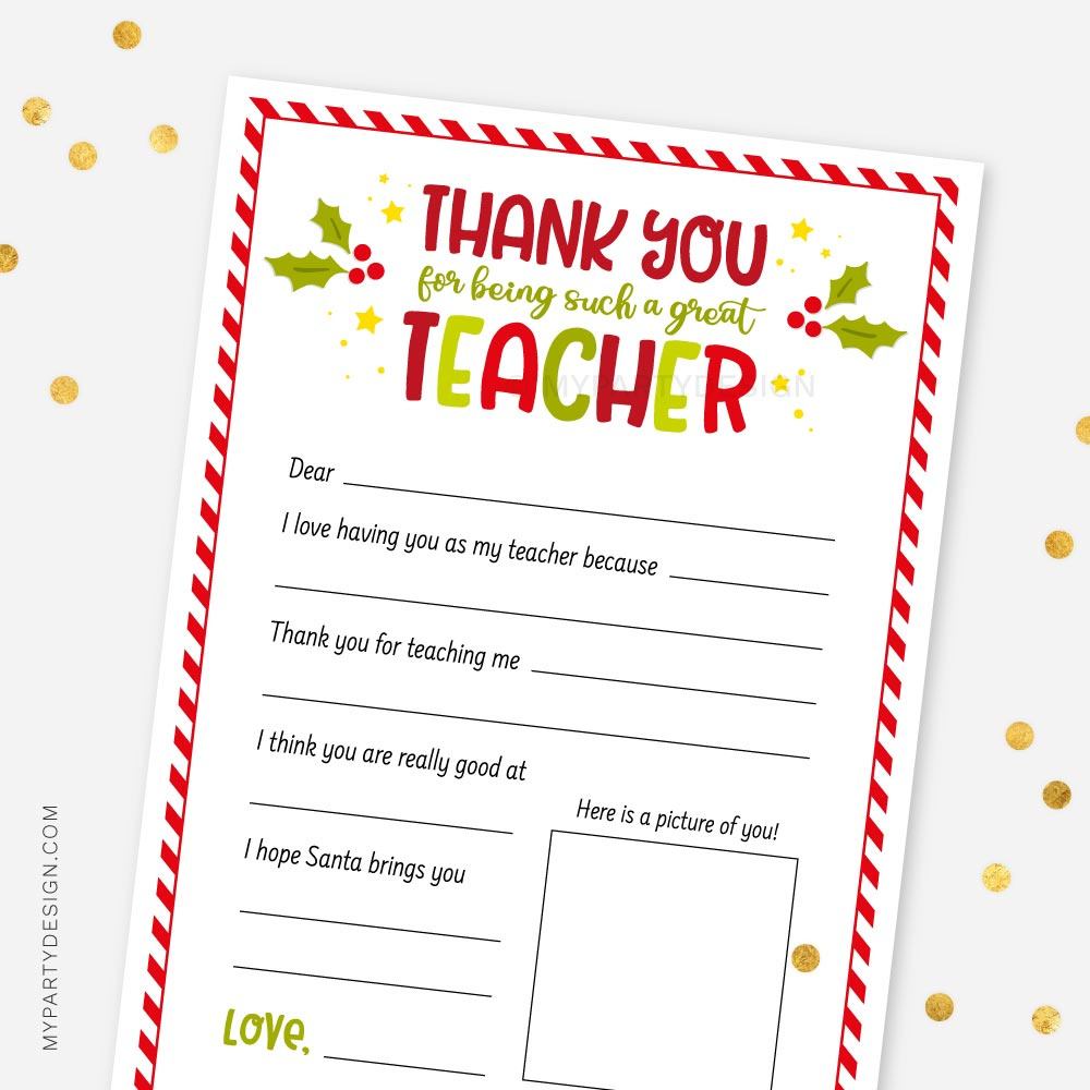 Teacher Christmas Letter, Printable Gift - My Party Design for Printable Teacher Christmas Wish List