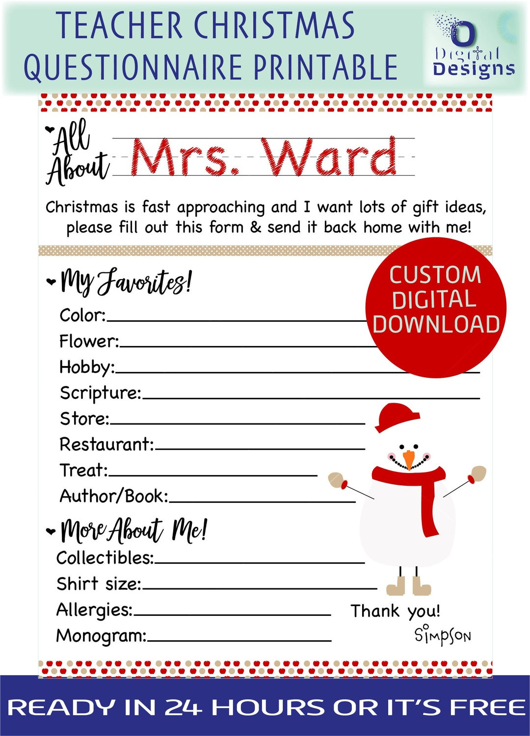 Teacher Christmas Questionnaire Teacher Christmas Png Teacher intended for All About My Teacher Free Printable Christmas