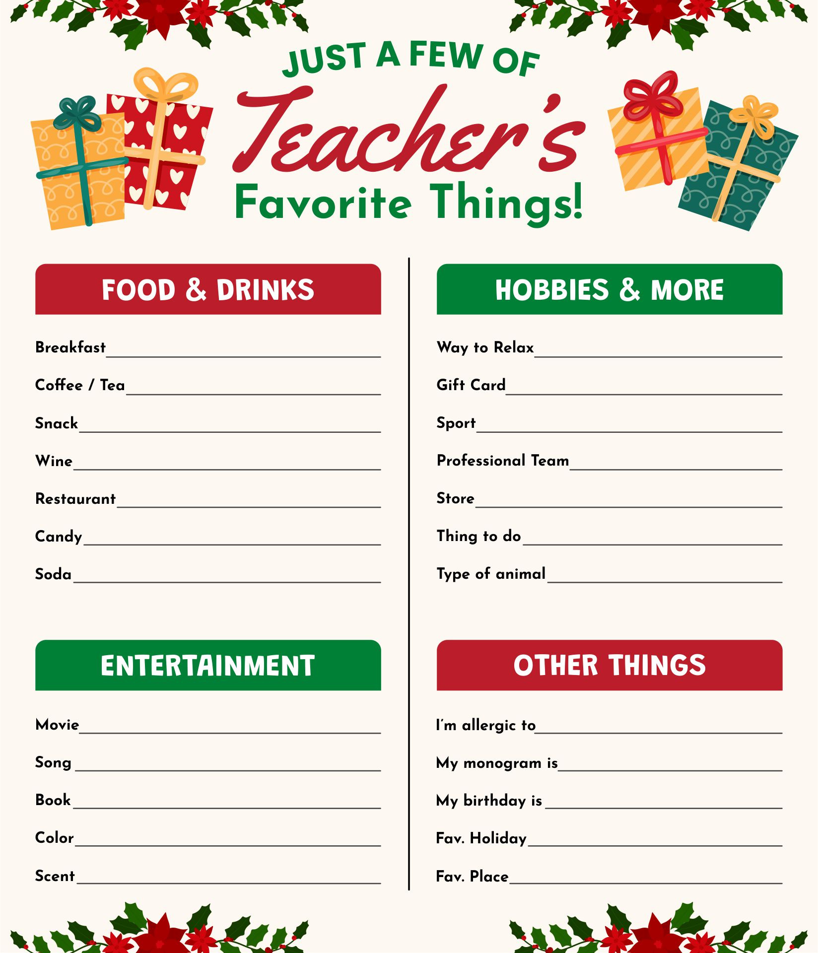 Teacher Wish List - 6 Free Pdf Printables | Printablee for Printable Teacher Christmas Wish List