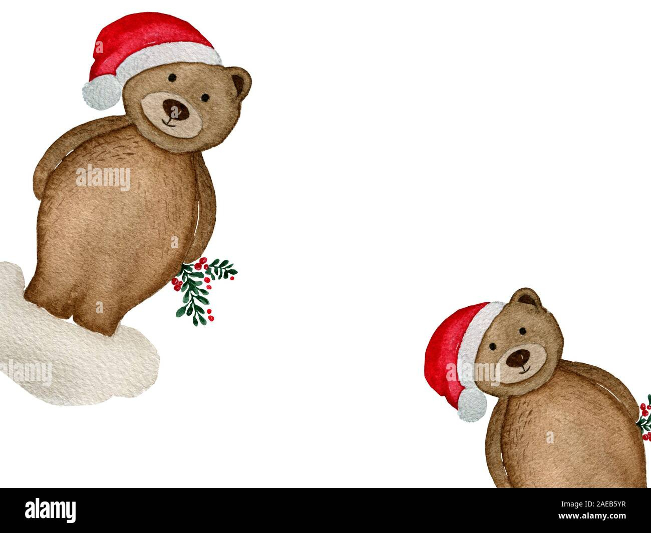 Teddy Bear With Santa Hat, Watercolor Cartoon Illustration inside Christmas Bear Printable