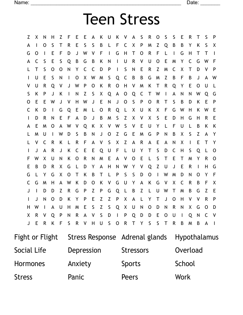 Teen Stress Word Search - Wordmint intended for Free Printable Word Searches For Teenagers