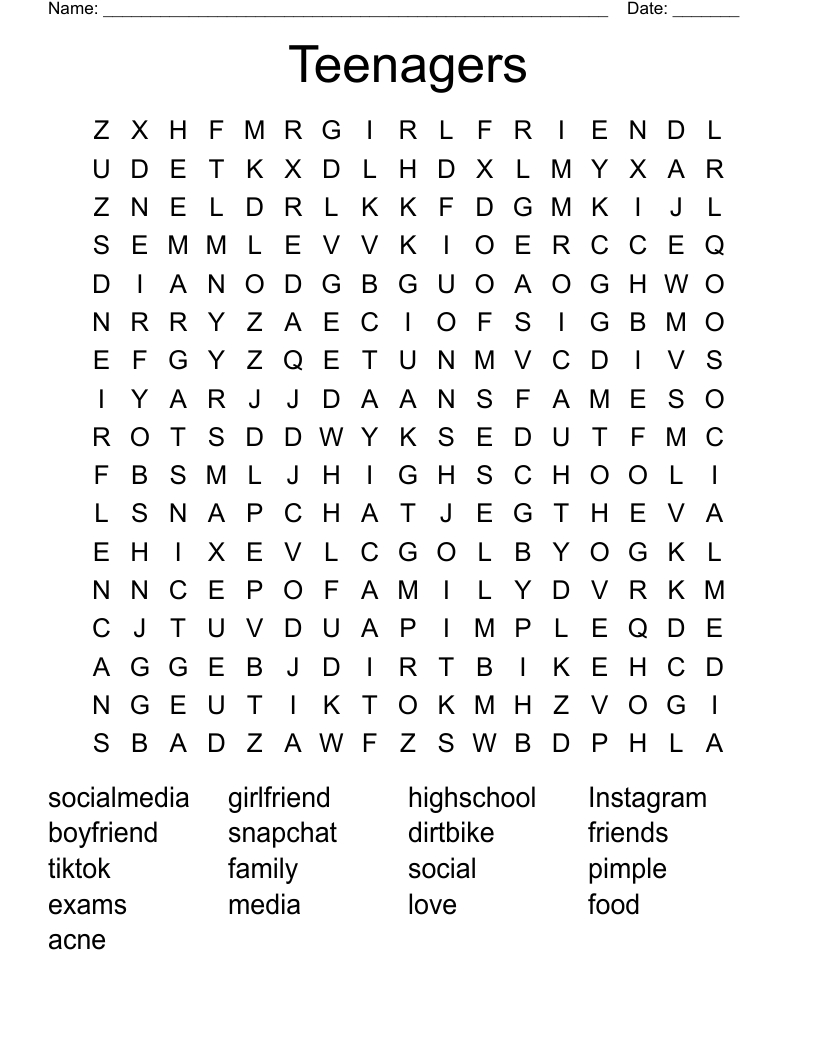 Teenagers Word Search - Wordmint with regard to Free Printable Word Searches For Teenagers