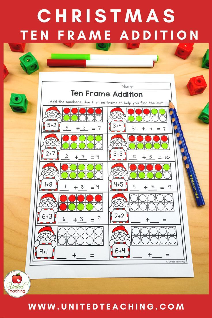 Ten Frame Addition Christmas Math Worksheet For Kindergarten for Christmas Ten Frame Printable