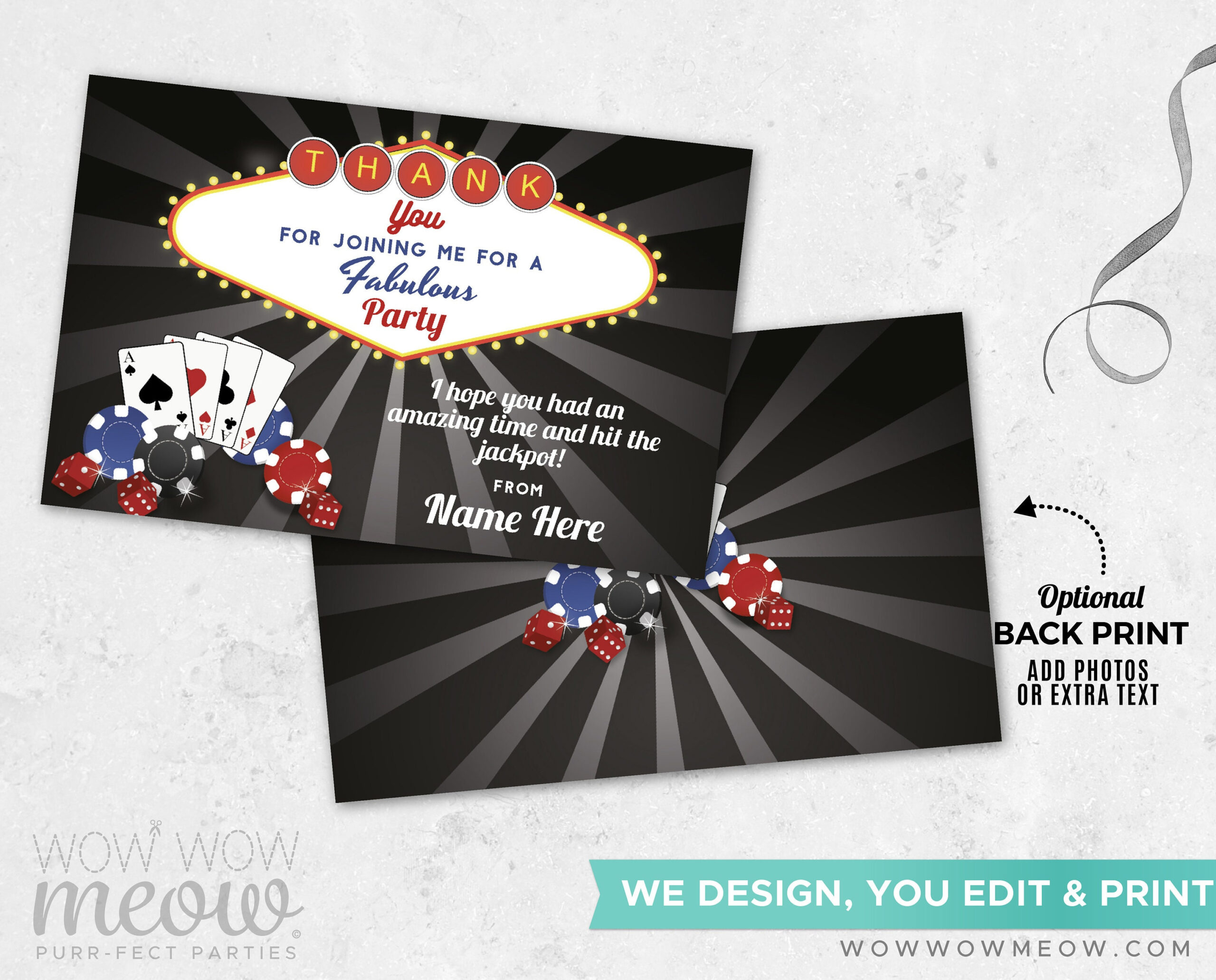 Thank You Cards Casino Cards Dice Instant Download Las Vegas throughout Las Vegas Thank You Cards Printable