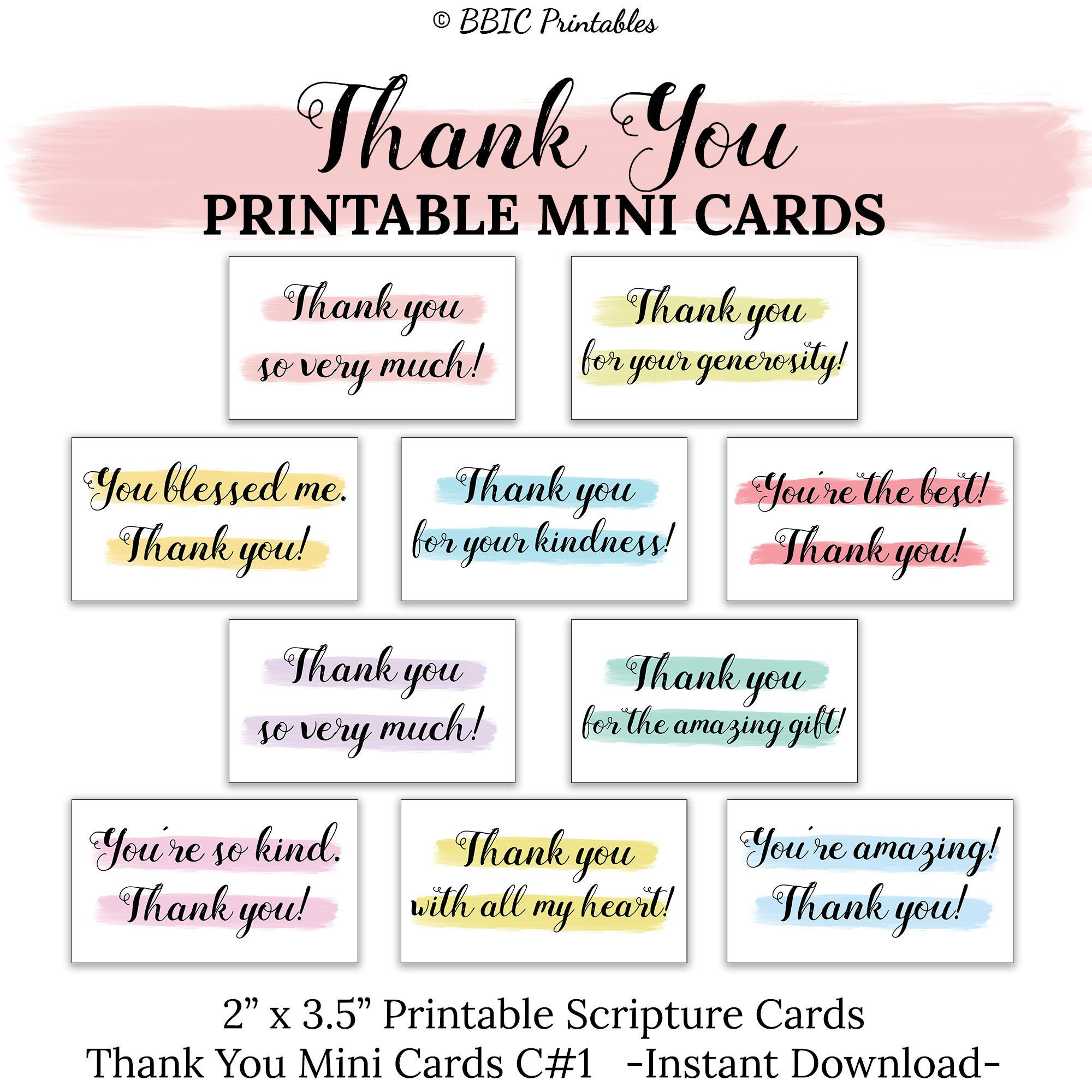 Thank You Printable Mini Cards -C1- Instant Download, Watercolor in Mini Thank You Cards Printable