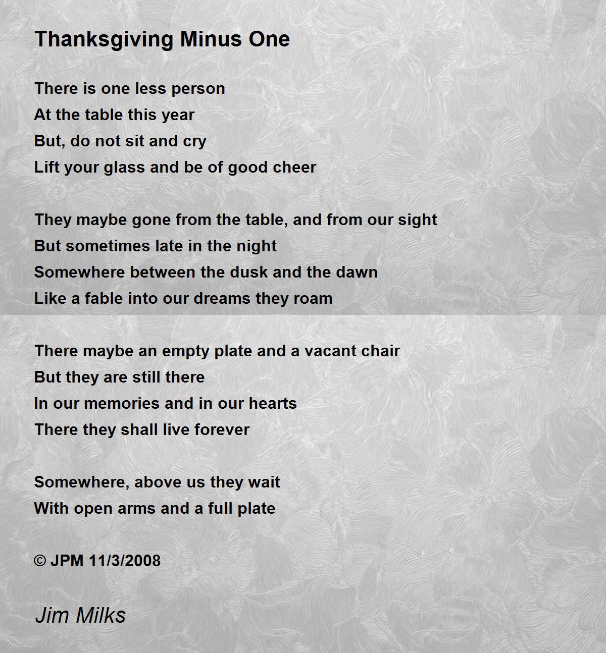 Thanksgiving Minus One - Thanksgiving Minus One Poemjim Milks pertaining to The Empty Chair Thanksgiving Poem