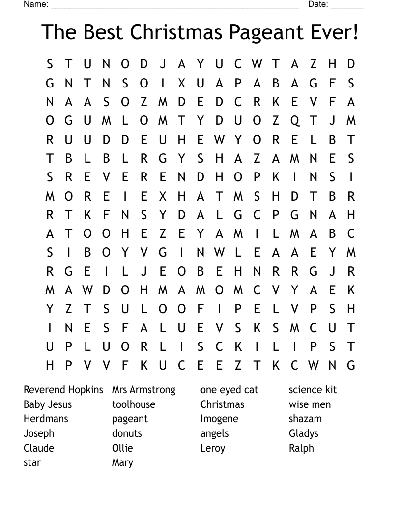 The Best Christmas Pageant Ever! Word Search - Wordmint pertaining to The Best Christmas Pageant Ever Free Worksheets