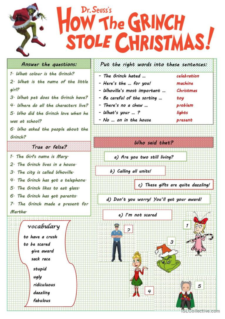 The Christmas Worksheet About Mr…: English Esl Worksheets Pdf for The Grinch Who Stole Christmas Worksheets