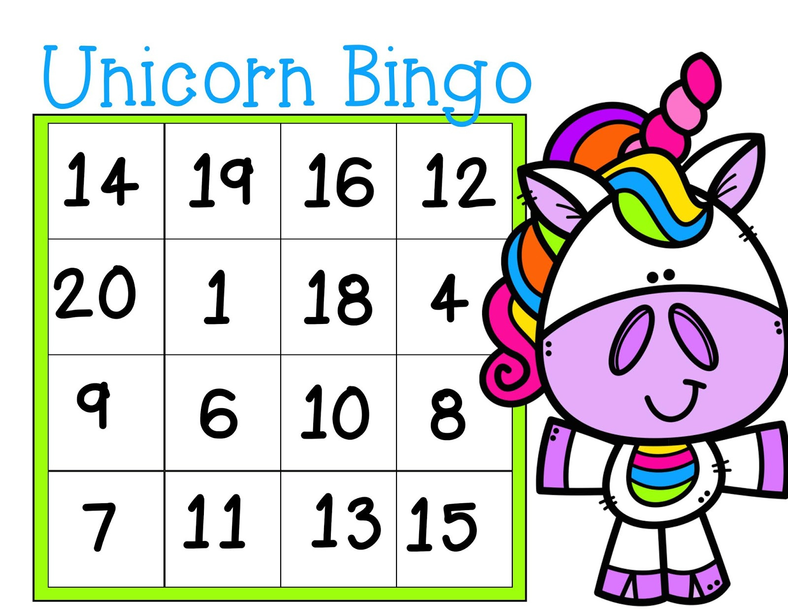 The Cozy Red Cottage: Free Unicorn Bingo (Numbers 1-20) regarding Free Printable Number Bingo Cards 1-20