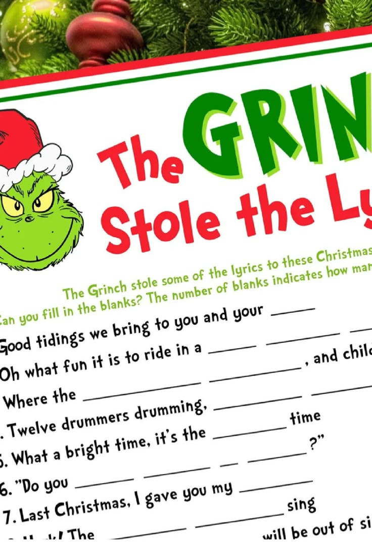 The Grinch Stole The Lyrics' Printable Game within How the Grinch Stole Christmas Text Printable