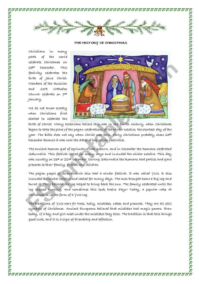 The History Of Christmas Part One - Esl Worksheetmaguyre for History Of Christmas Worksheets