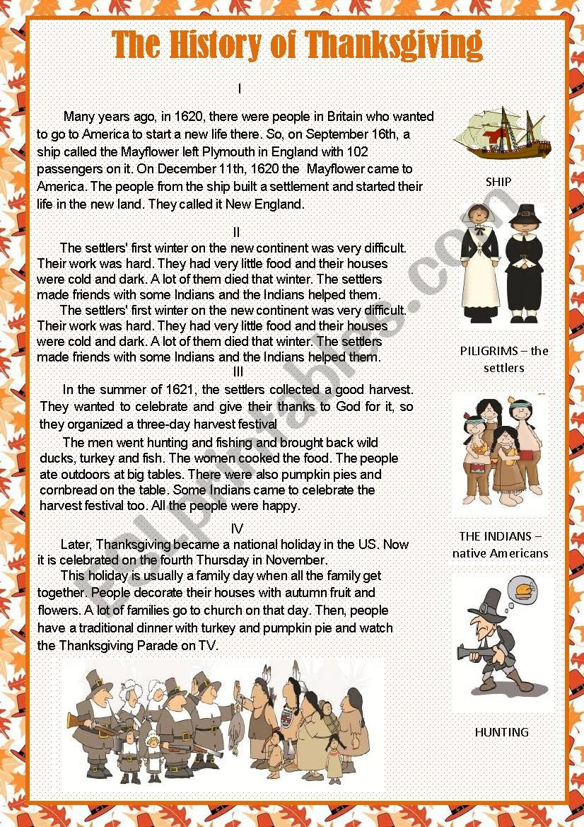 The History Of Thanksgiving - Esl Worksheetlediti with regard to The History Of Thanksgiving Worksheet