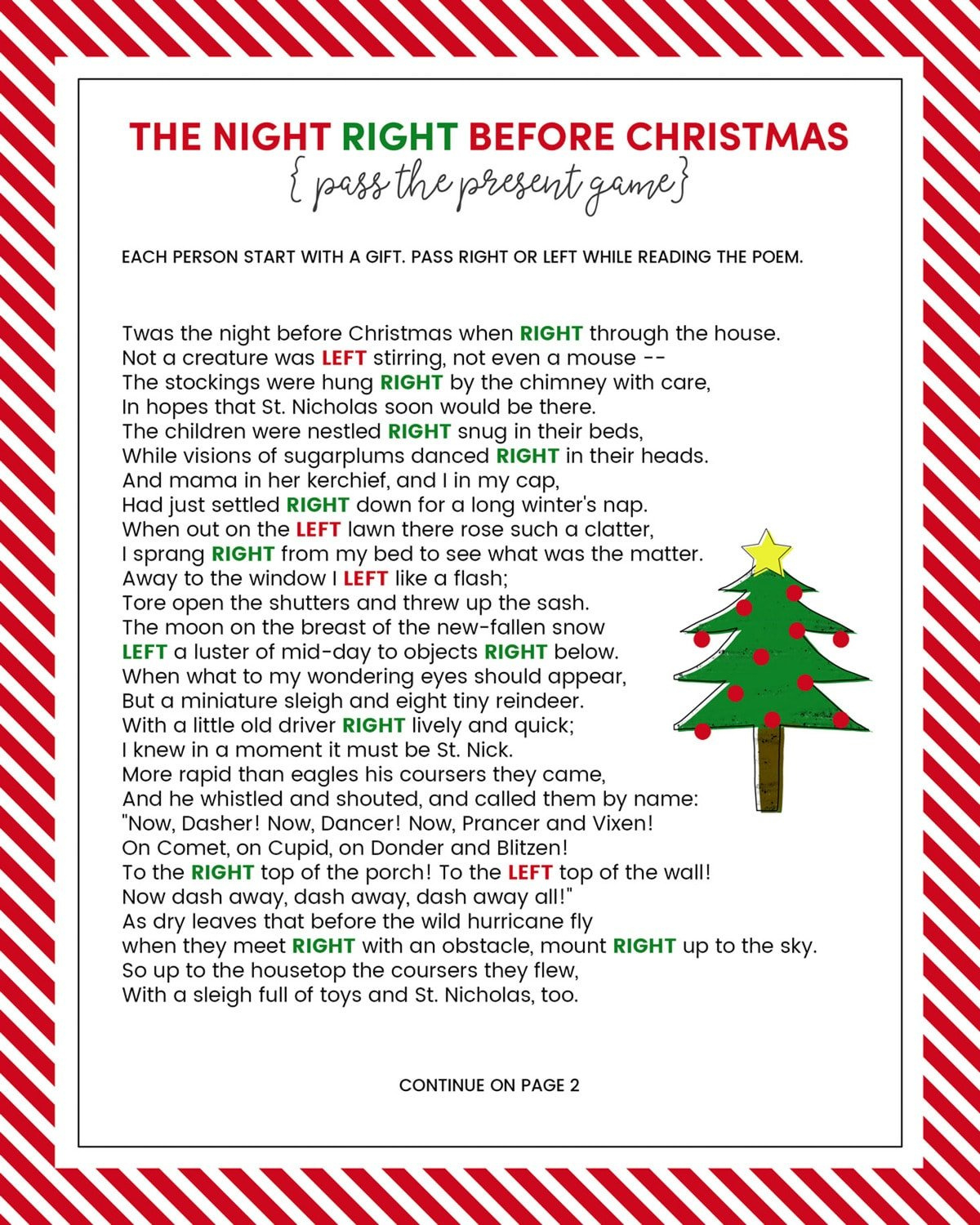 The Left Right Christmas Game {With Story + Print}| Lil' Luna in The Night Before Christmas Left Right Game Printable