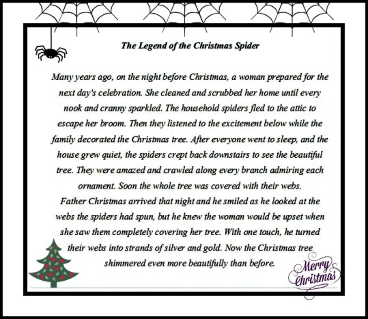 The Story Of The Little Christmas Spider. Video Tutorial On How To throughout Story Legend of the Christmas Spider Printable Free