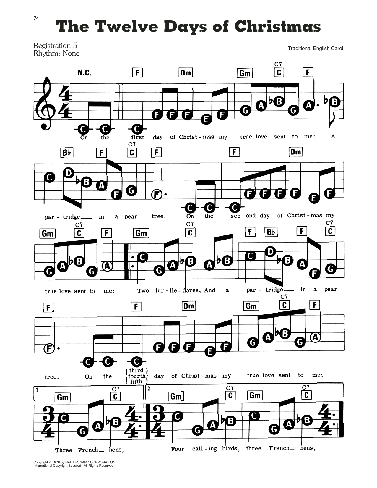 The Twelve Days Of Christmaschristmas Carol Sheet Music For with Free Printable 12 Days of Christmas Sheet Music