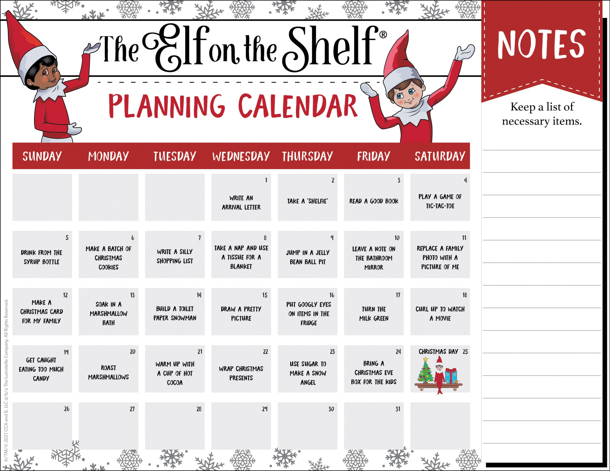 The Ultimate Elf On The Shelf Ideas Planner | The Elf On The Shelf within Printable Elf on the Shelf Calendar