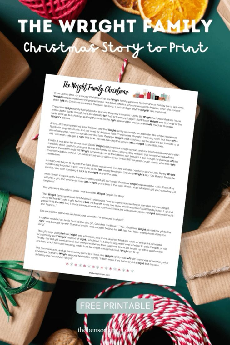 The Wright Family Christmas Story Printable Game throughout The Wright Family Christmas Story Printable