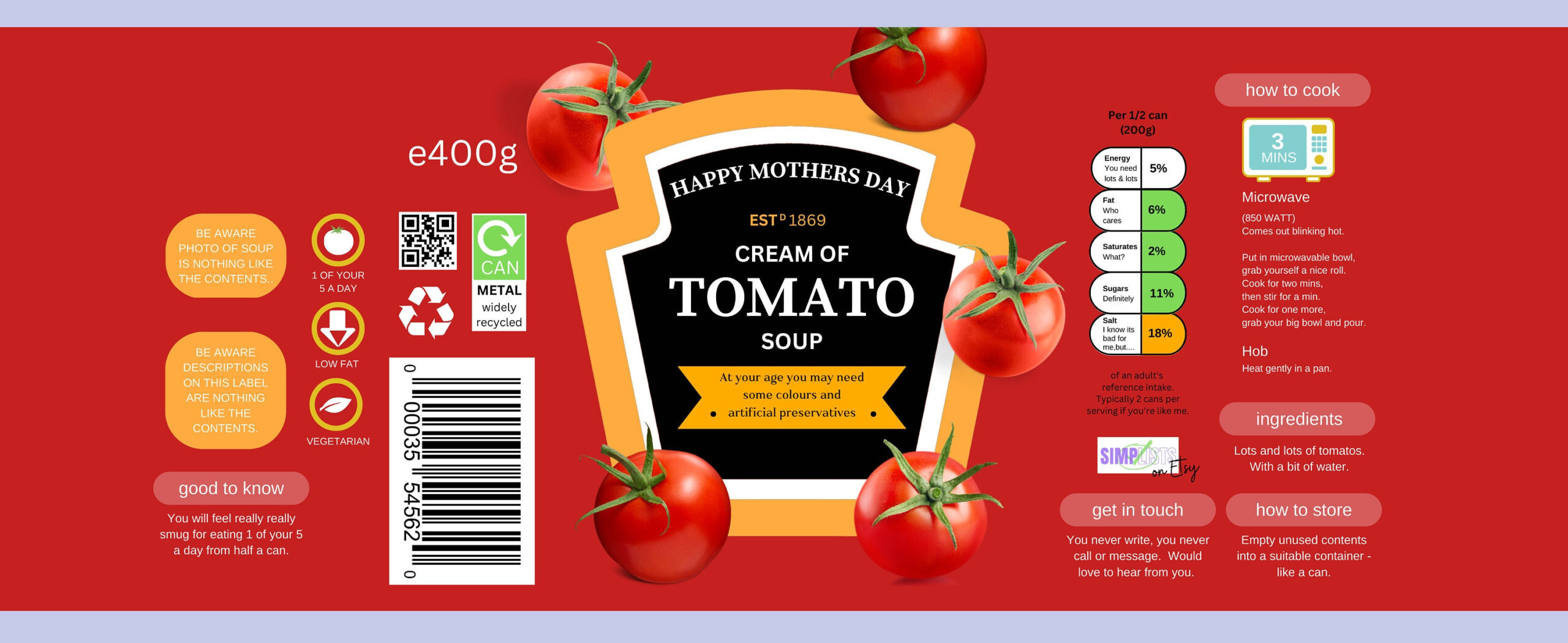 Tomato Soup Can Label - Mothers Day - Pdf Instant Digital Download throughout Free Soup Can Label Template