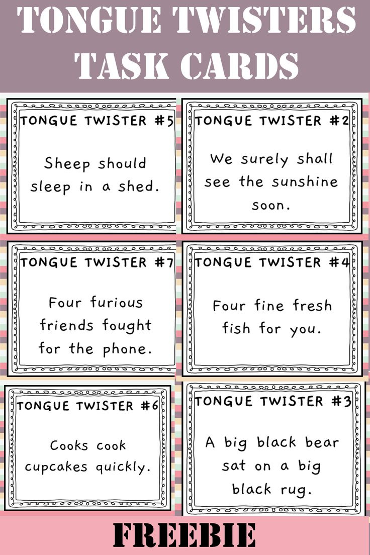 Tongue Twisters For Kids Printable Task Cards regarding Free Printable Tongue Twisters