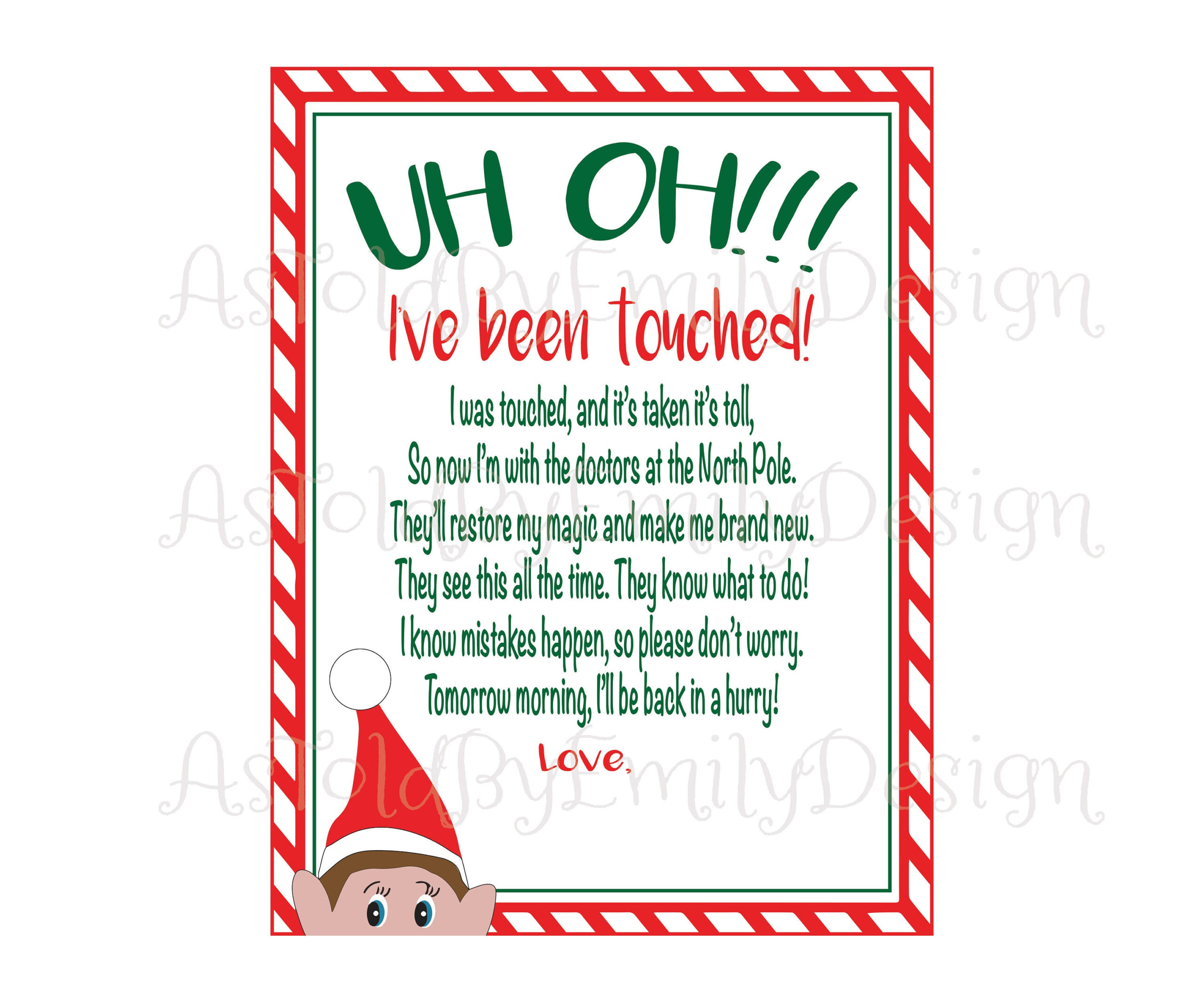 Touched Elf Letter Idea Instant Download To Print - Pdf Png - Etsy Uk within Printable Elf on the Shelf Touched Letter
