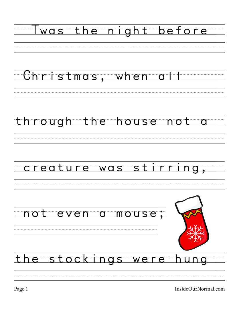 Twas The Night Before Christmas Handwriting Practice - Print with Christmas Handwriting Worksheets Printable