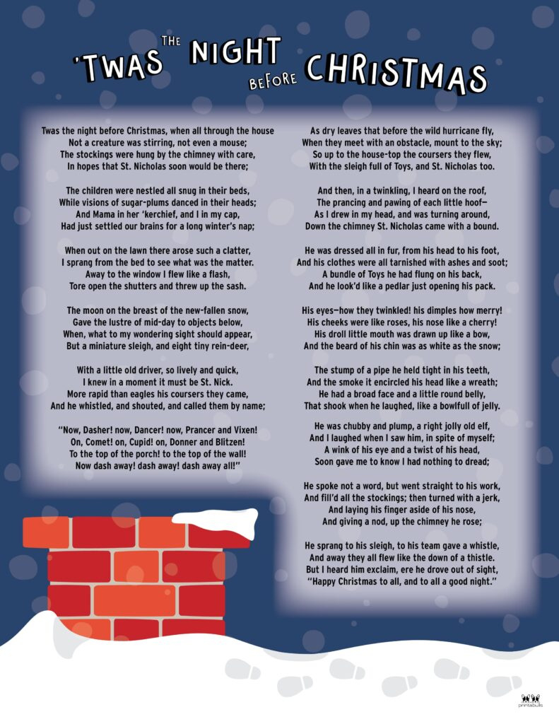 Twas The Night Before Christmas Printables | Printabulls for Twas The Night Before Christmas Text Short Version Printable