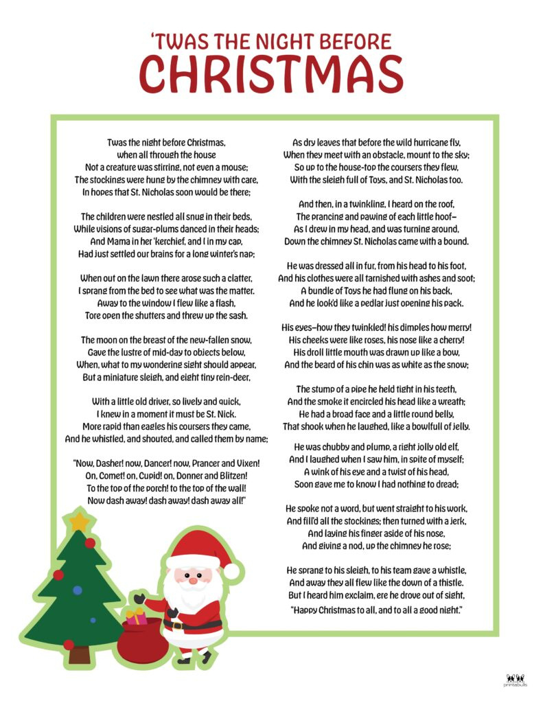 Twas The Night Before Christmas Printables | Printabulls inside Printable Poem Twas The Night Before Christmas