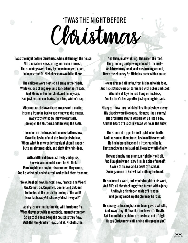 Twas The Night Before Christmas Printables | Printabulls inside Twas The Night Before Christmas Words Printable