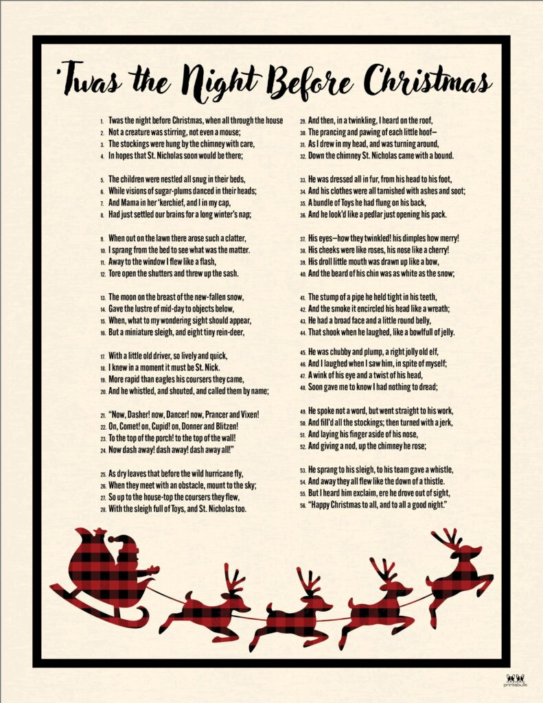 Twas The Night Before Christmas Printables | Printabulls regarding Twas the Night Before Christmas Text Short Version Printable