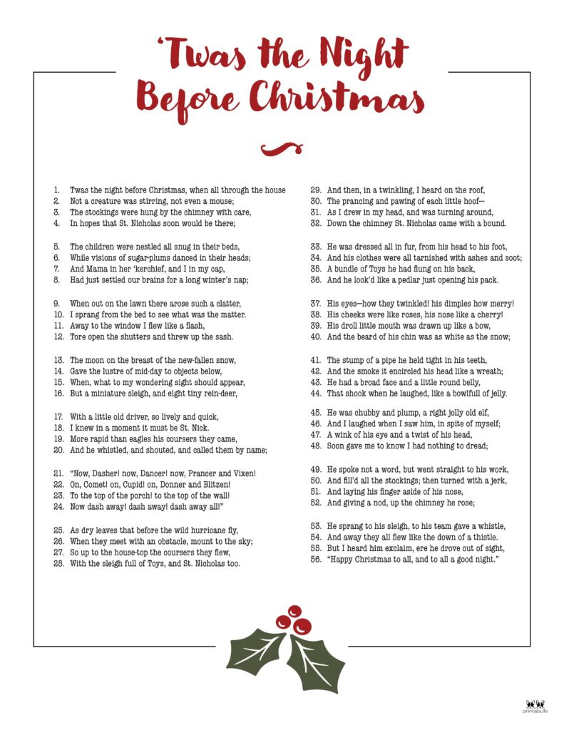 Twas The Night Before Christmas Printables | Printabulls regarding Twas the Night Before Christmas Worksheets Free