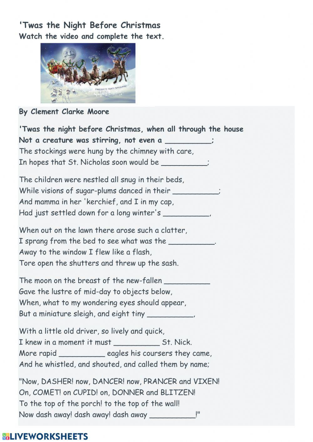 Twas The Night Before Christmas Worksheet - Worksheets Library in Night Before Christmas Worksheets