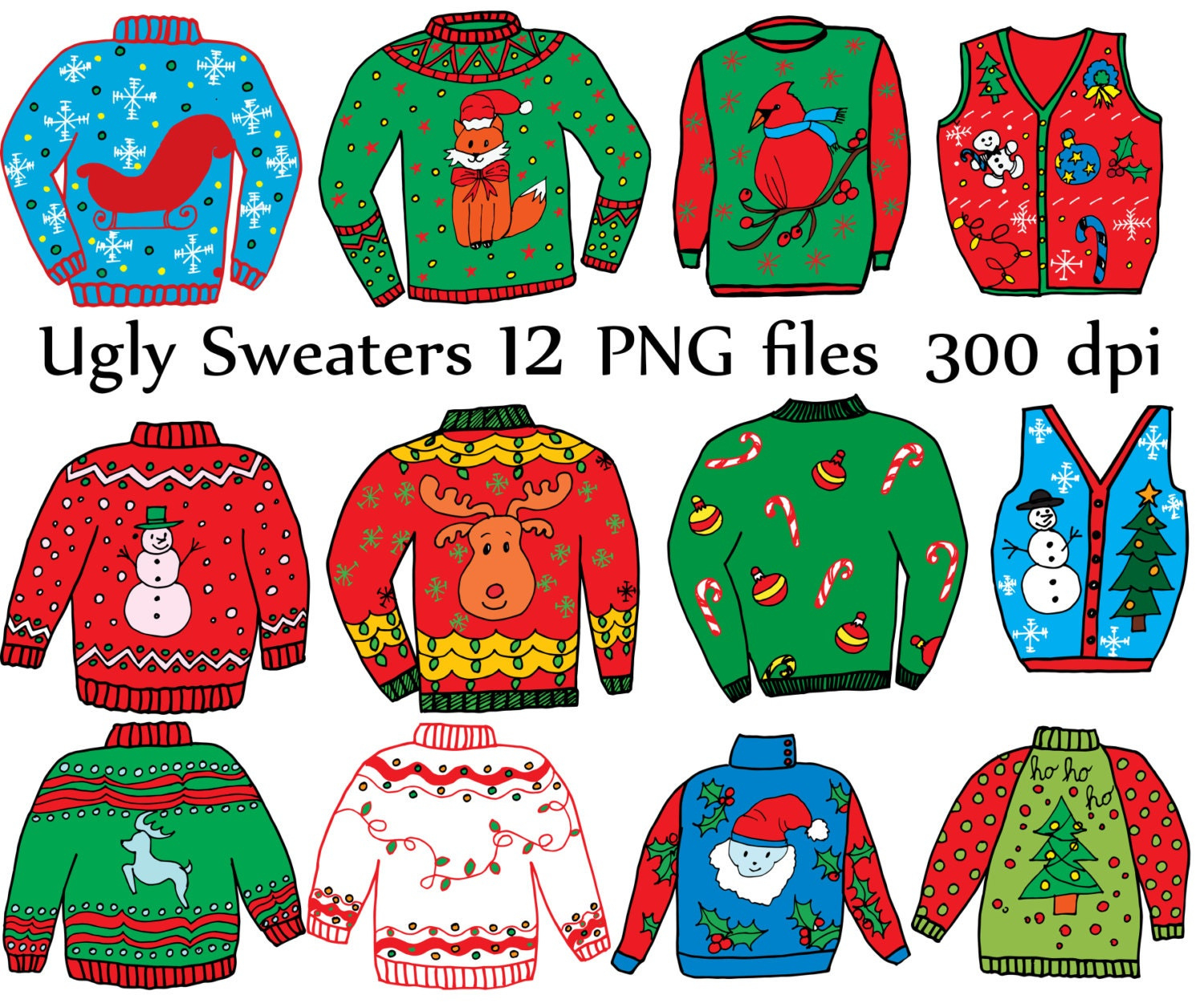 Ugly Sweater Clipart: "Christmas Clipart" Holiday Clipart Doodle within Ugly Christmas Sweater Printable