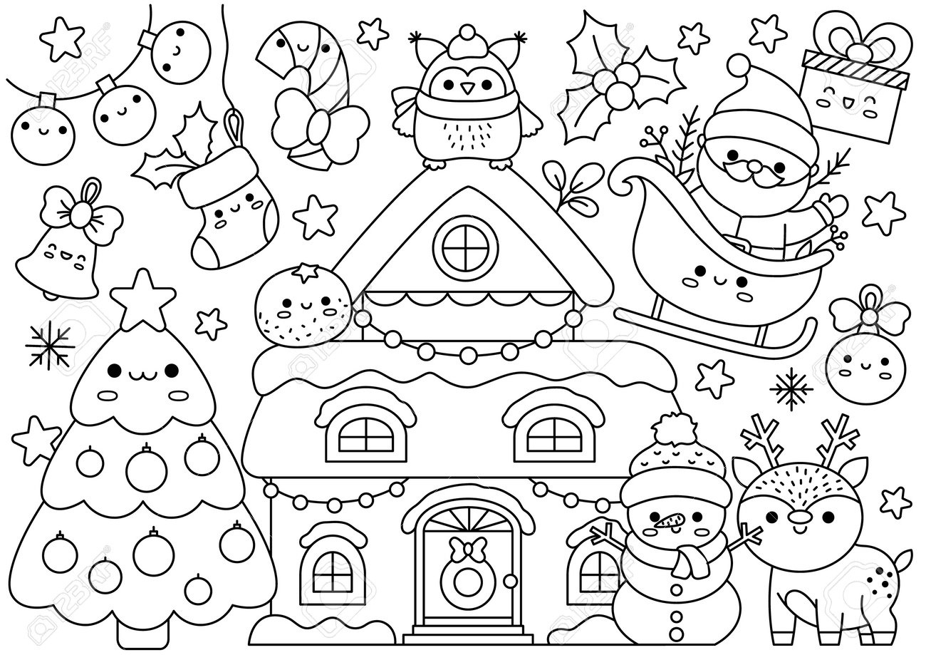 Vektor Weihnachten Horizontale Linie Malseite Für Kinder Mit inside Kawaii Christmas Coloring Pages Printable