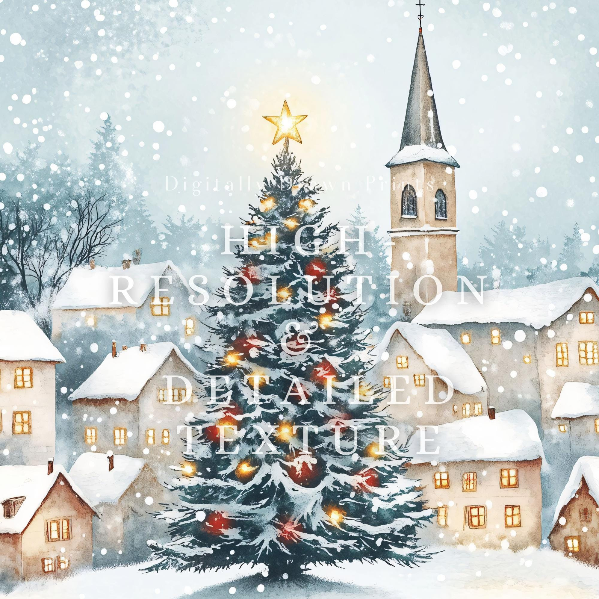 Vintage Christmas Village Printable Wall Art, Snowy Holiday Scene Digital Download, Winter Church Landscape Print, Festive Home Decor intended for Printable Christmas Village Roads