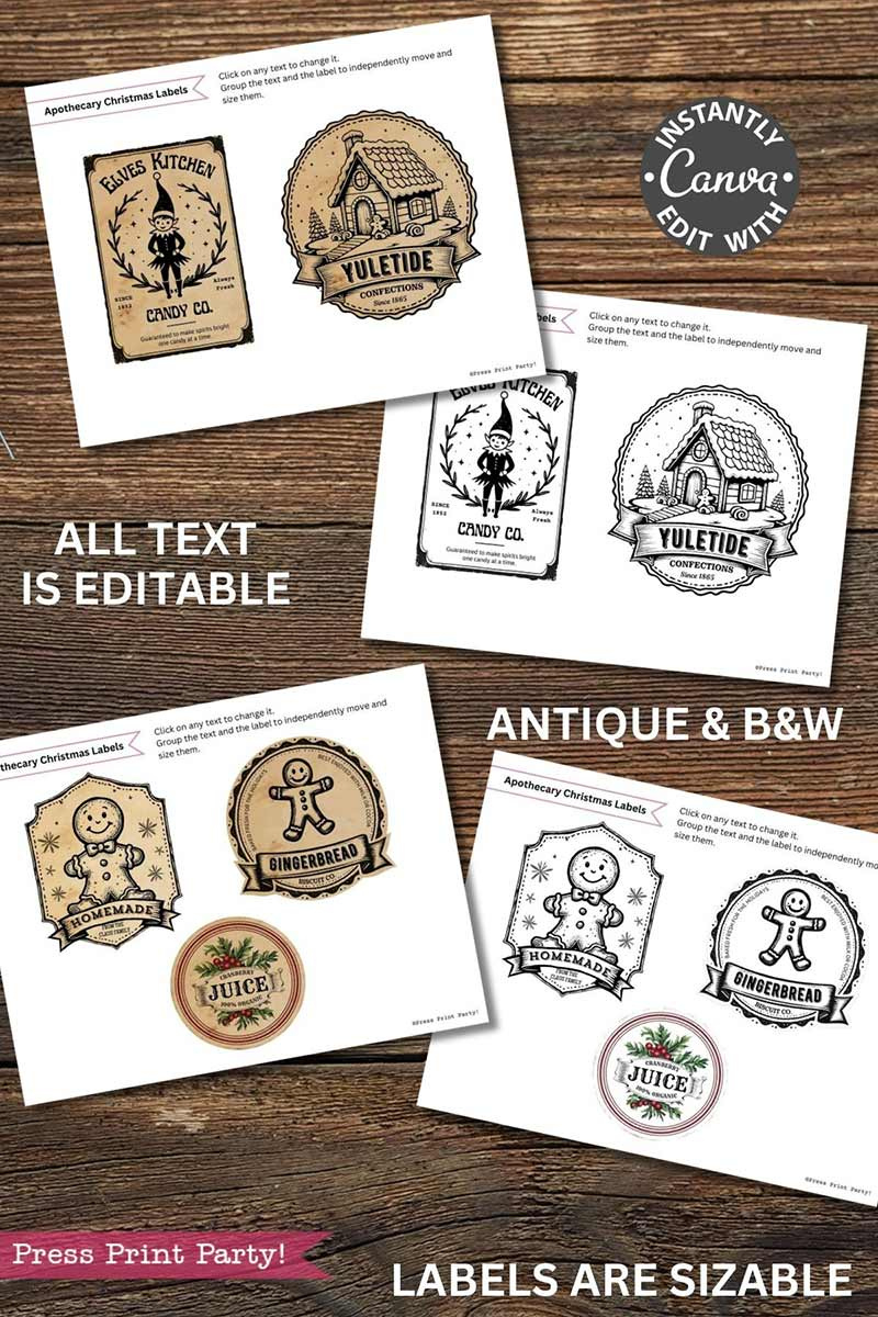 Vintage Printable Christmas Stickers - Set 2 (Foods) with regard to Christmas Pantry Organization Labels Printable