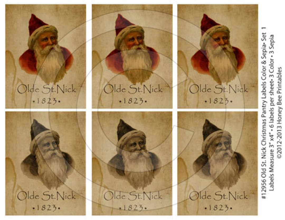 Vintage Santa St Nick Belsnickle Christmas Pantry Labels #1-12956 in Christmas Pantry Labels Printable