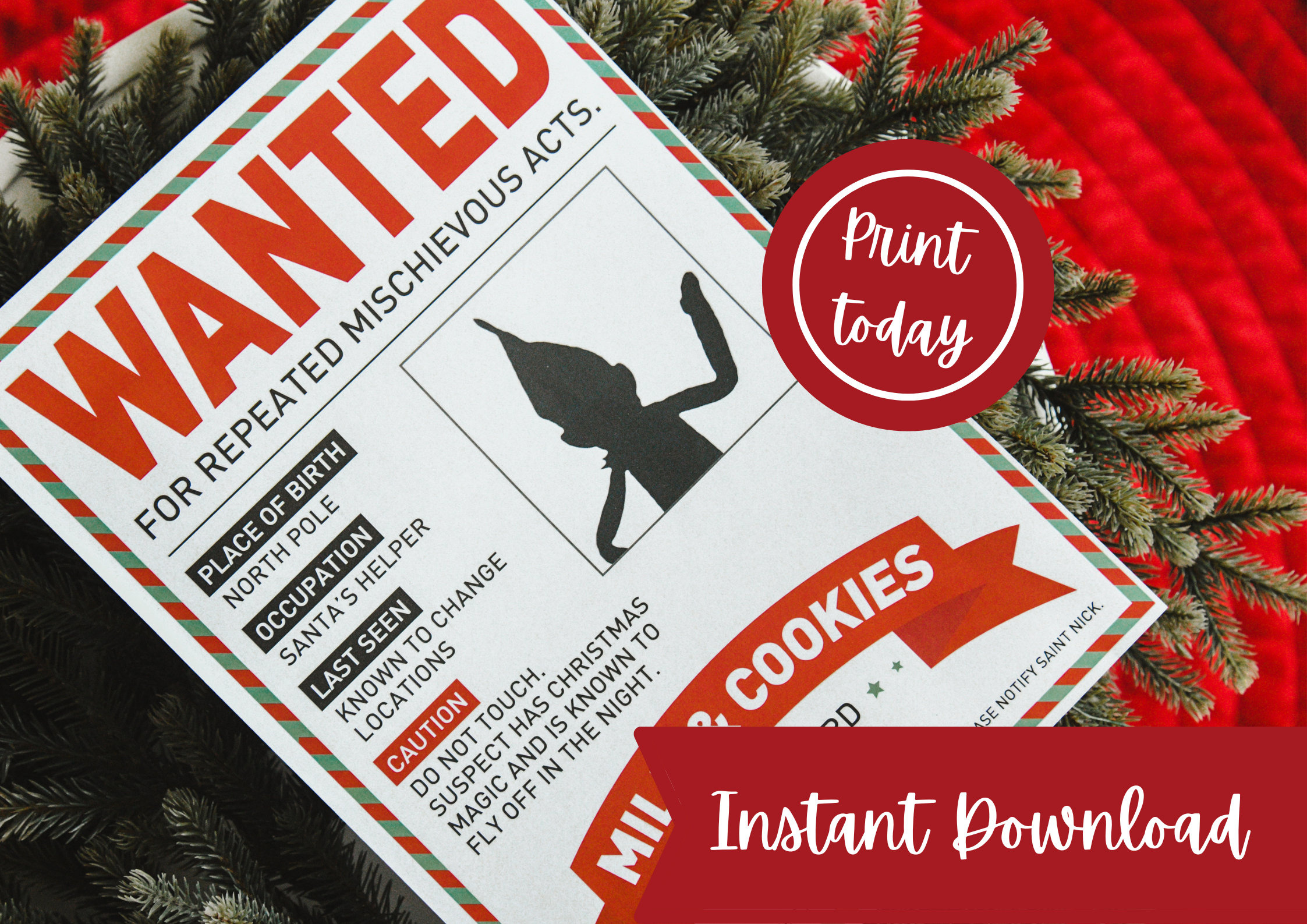 Wanted Christmas Elf Reward Sign | Missing Mugshot Poster (Digital intended for Elf on the Shelf Wanted Poster Printable