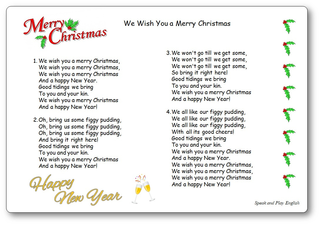 We Wish You A Merry Christmas - Lyrics In English And In French with Printable Lyrics For We Wish You A Merry Christmas